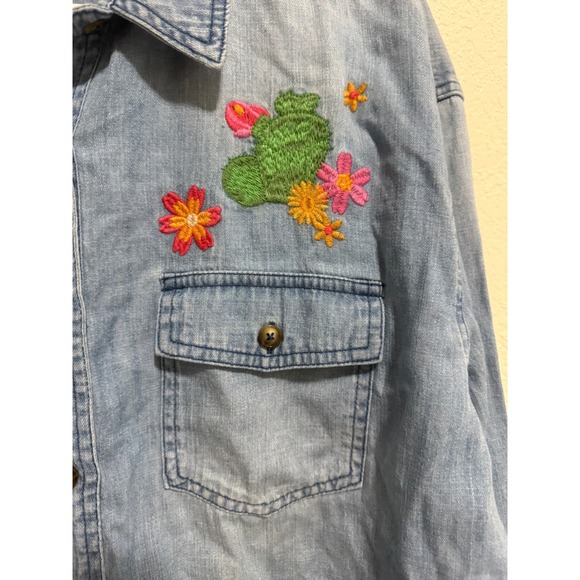 Billy T Womens Desert Embroidered Denim Shirt Blue Cotton Lyocell Cactus Sun M - Picture 7 of 12